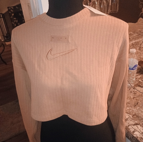 Nike Ribbed Cropped Sweater in Tan - Picture 4 of 6